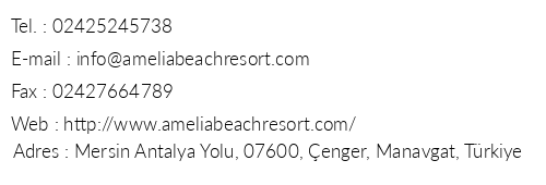Amelia Beach Resort Hotel & Spa telefon numaralar, faks, e-mail, posta adresi ve iletiim bilgileri